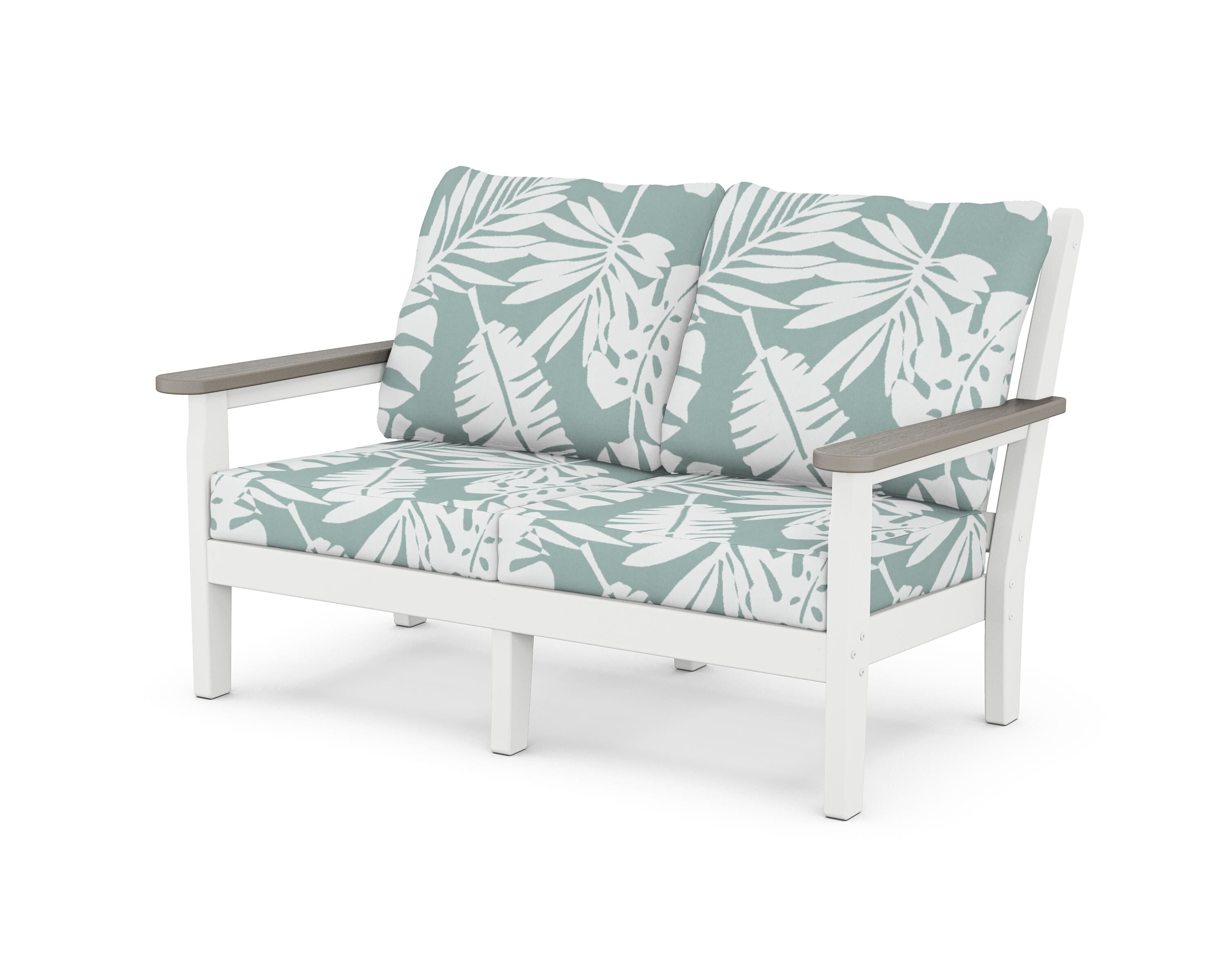 POLYWOOD® Chippendale Deep Seating Loveseat in White / Driftwood / Leaf Glacier Spa