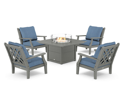 Country Living Wovendale 5-Piece Deep Seating Set with Fire Pit Table in Slate Grey / Sky Blue