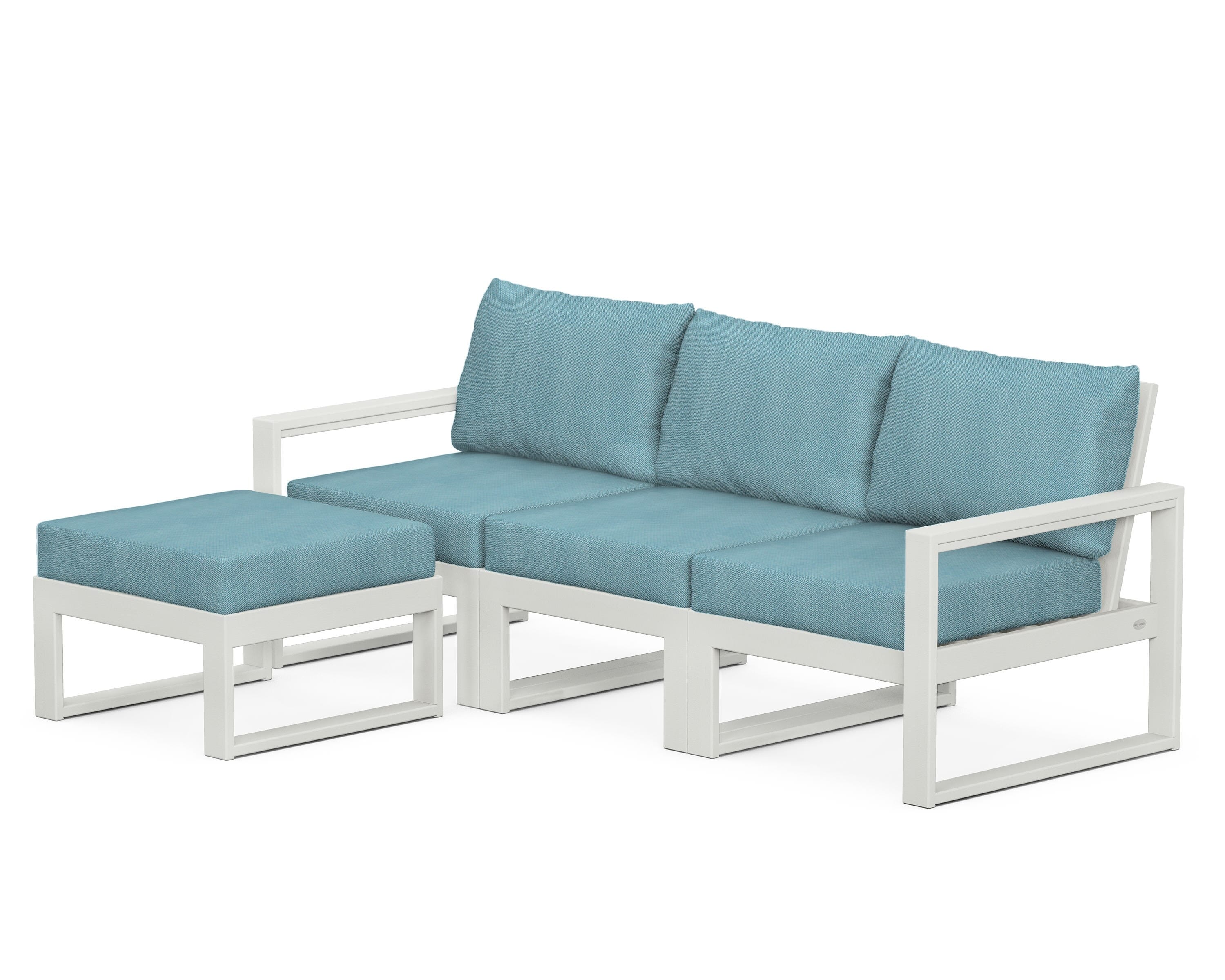 POLYWOOD® EDGE 4-Piece Modular Deep Seating Set with Ottoman in Vintage White / Lattice Sky Blue
