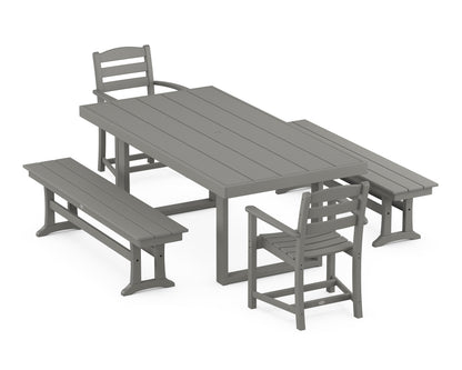 POLYWOOD® La Casa Café 5-Piece Dining Set with Benches in Slate Grey
