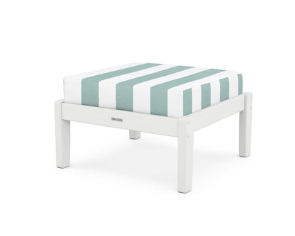 Martha Stewart by POLYWOOD® Chinoiserie Deep Seating Ottoman in White / Cabana Stripe Glacier Spa
