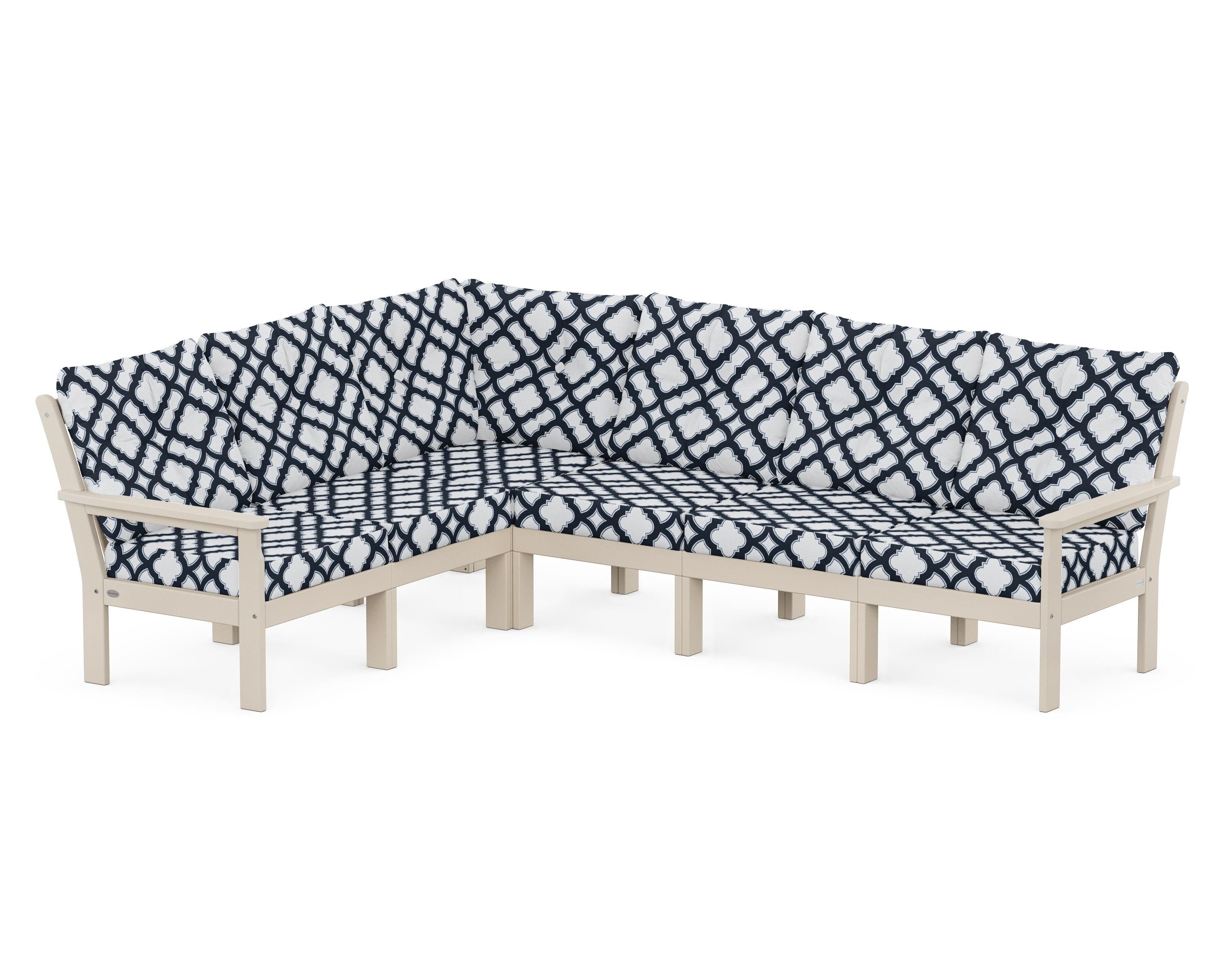 POLYWOOD® Vineyard 6-Piece Sectional in Sand / Trellis Marine Indigo
