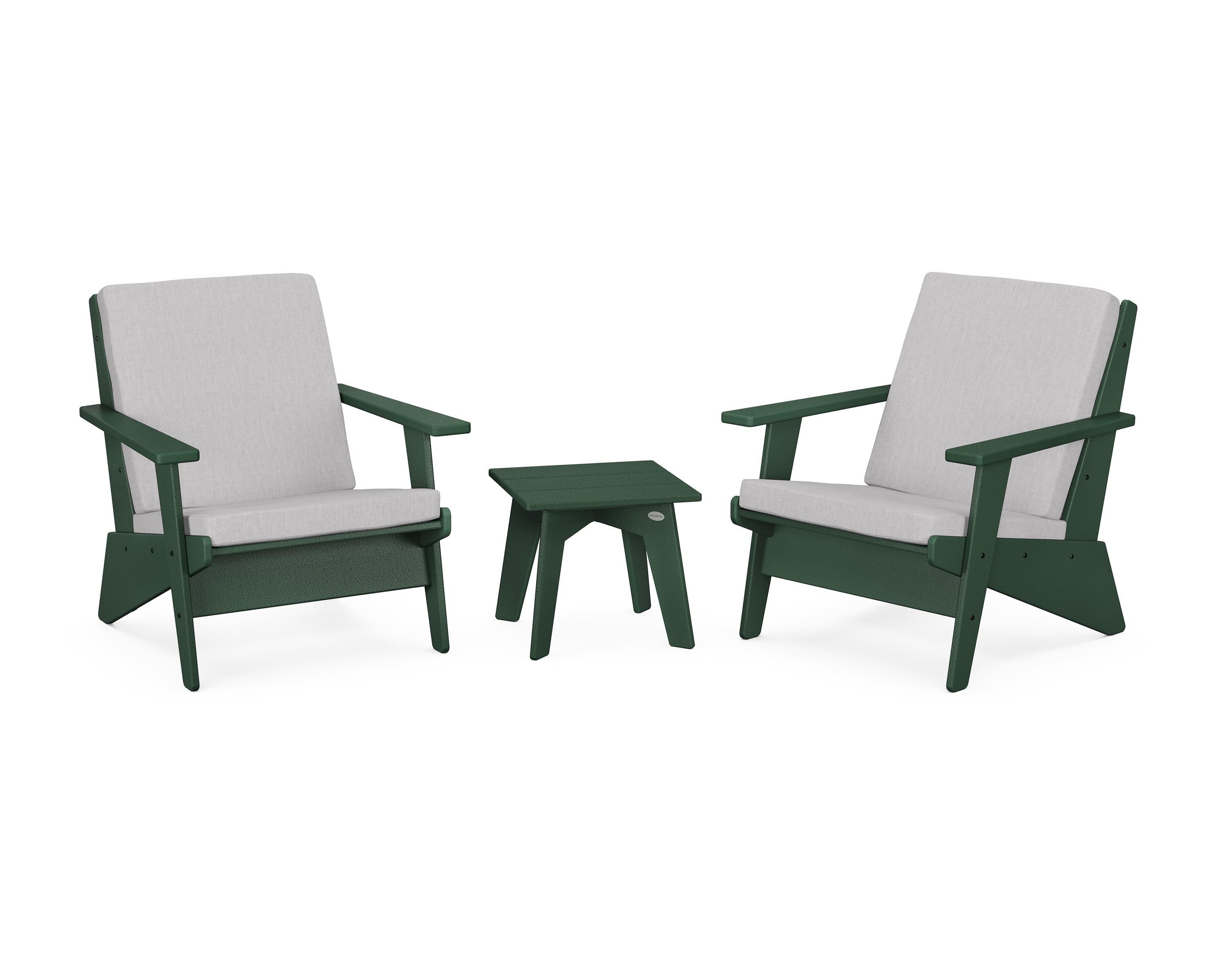 POLYWOOD® Riviera Modern Lounge 3-Piece Set in Green / Granite