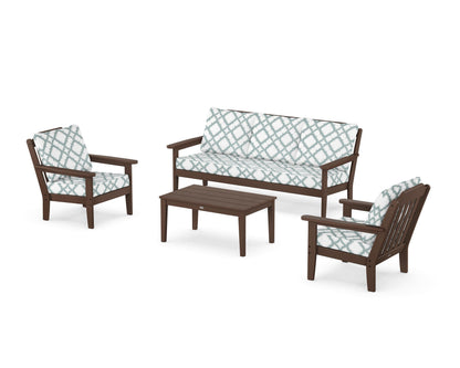 Country Living Cottage 4-Piece Deep Seating Set with Sofa in Mahogany / Trellis Glacier Spa