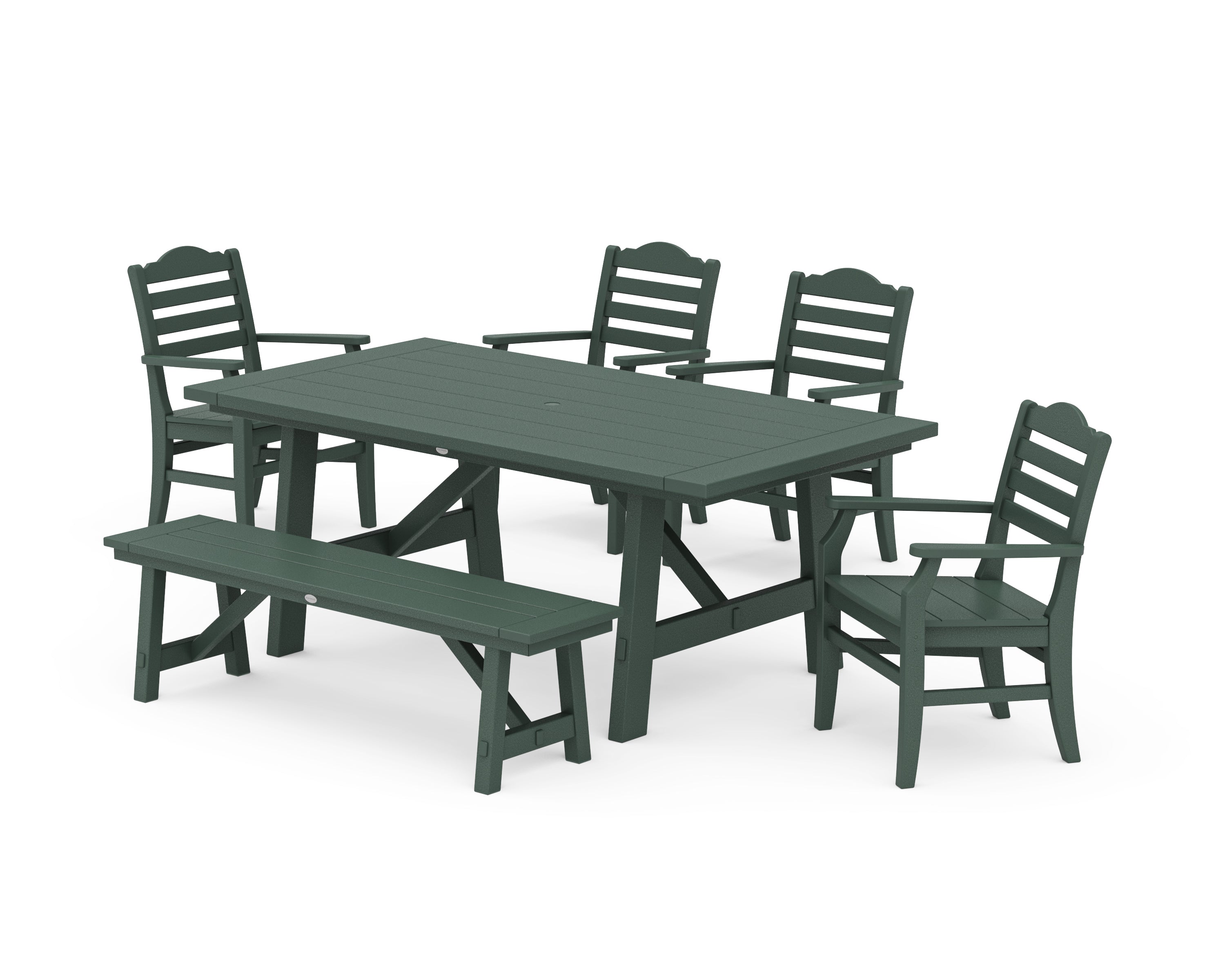 POLYWOOD® Savannah 6-Piece Rustic Farmhouse Dining Set with Bench in Green