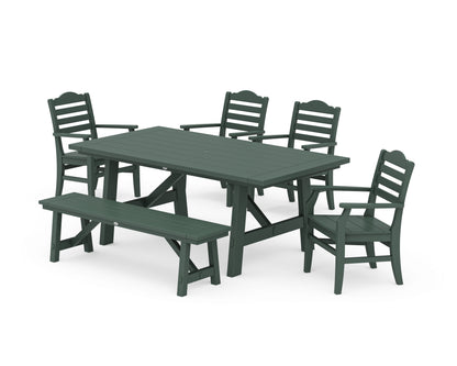POLYWOOD® Savannah 6-Piece Rustic Farmhouse Dining Set with Bench in Green