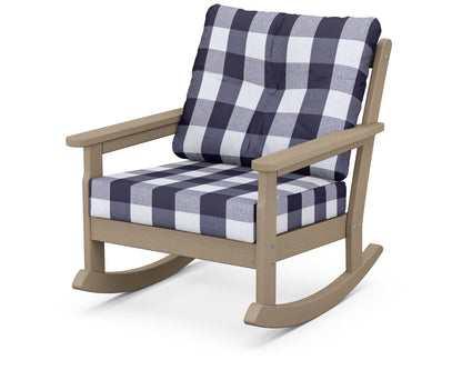 POLYWOOD® Vineyard Deep Seating Rocking Chair in Vintage Sahara / Buffalo Plaid Navy