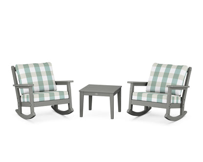 POLYWOOD® Chippendale 3-Piece Deep Seating Rocker Set in Slate Grey / Buffalo Plaid Glacier Spa