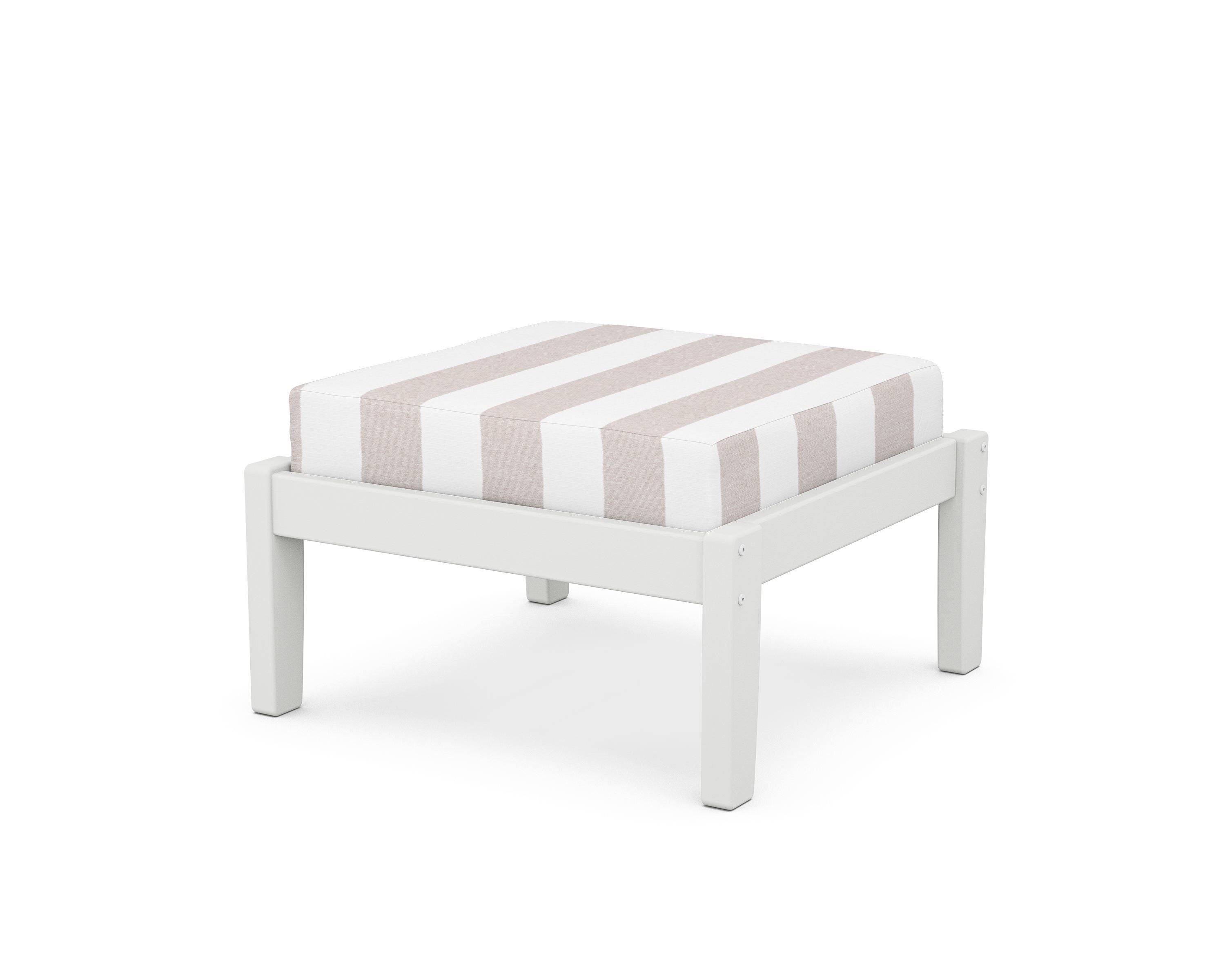 Unbranded Deep Seating Ottoman in White / Cabana Stripe Dune Burlap