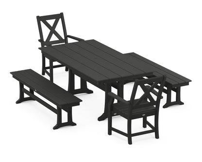 POLYWOOD® Braxton 5-Piece Farmhouse Dining Set With Trestle Legs in Black