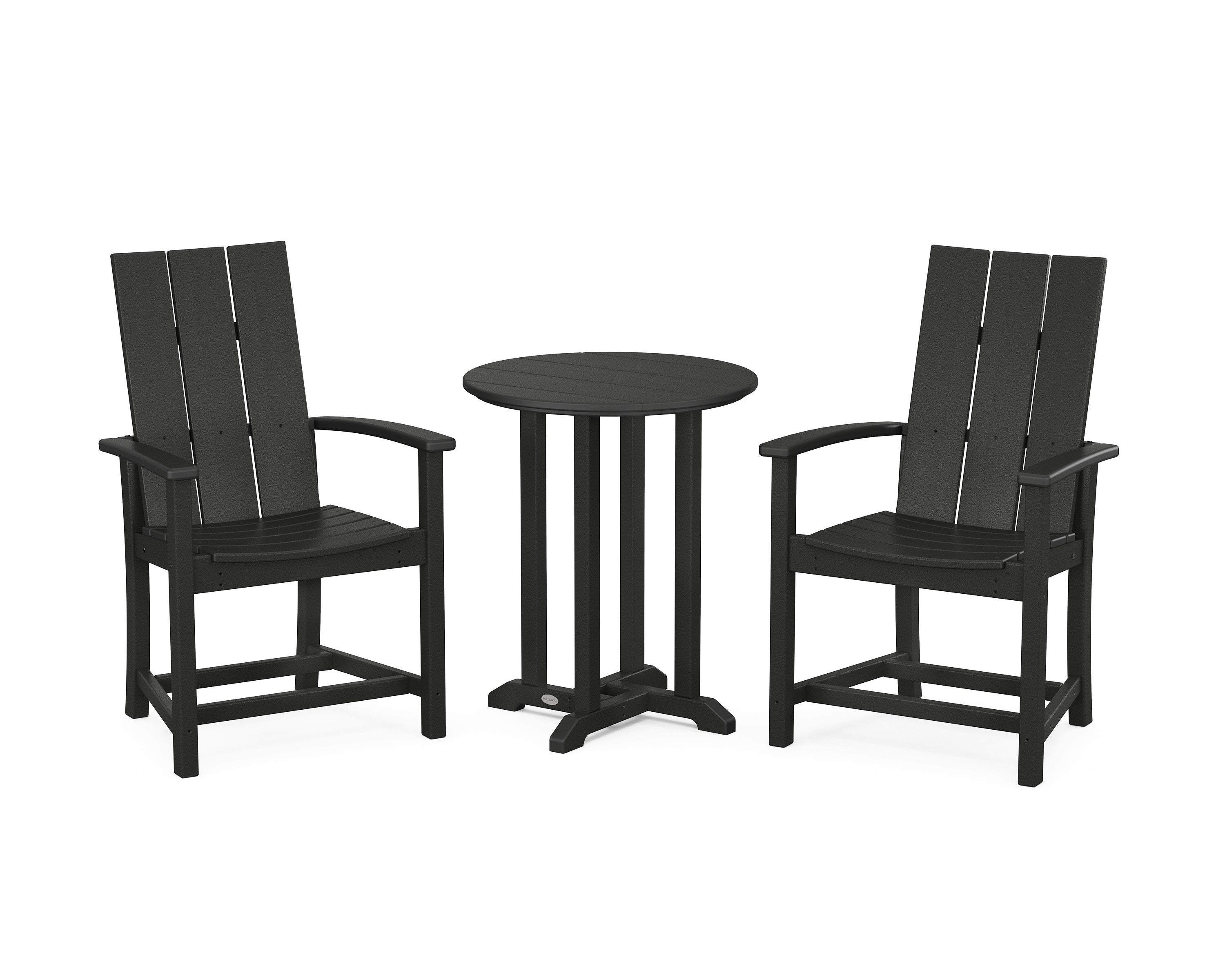 POLYWOOD® Modern Adirondack 3-Piece Round Farmhouse Bistro Dining Set in Black