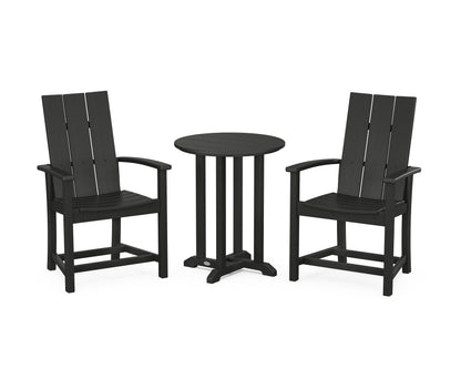 POLYWOOD® Modern Adirondack 3-Piece Round Farmhouse Bistro Dining Set in Black
