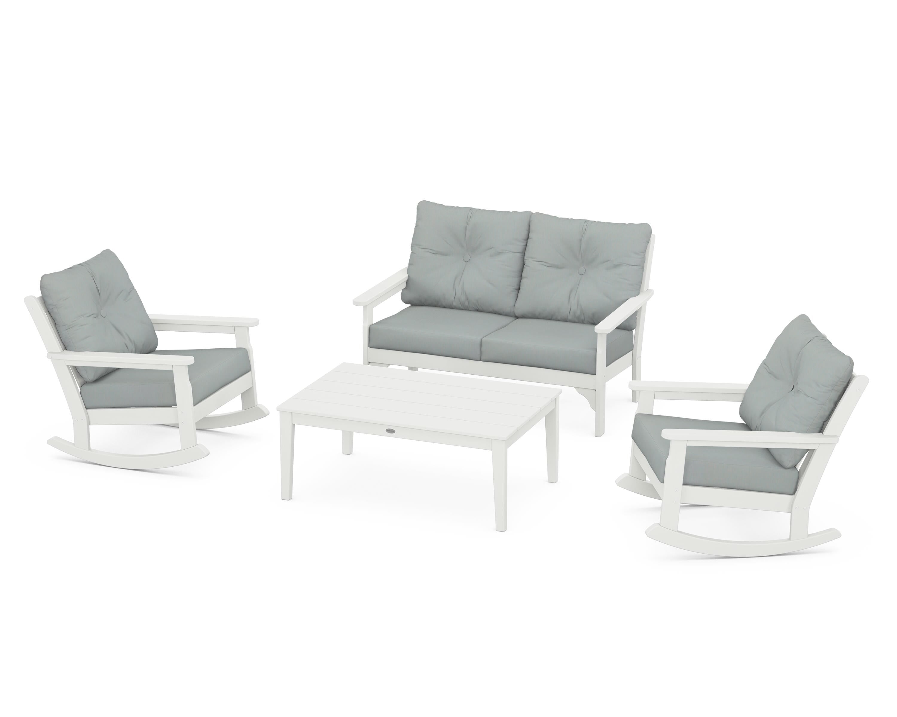 POLYWOOD® Vineyard 4-Piece Deep Seating Rocking Chair Set in Vintage White / Spa
