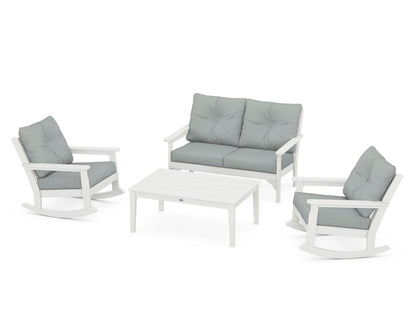 POLYWOOD® Vineyard 4-Piece Deep Seating Rocking Chair Set in Vintage White / Spa