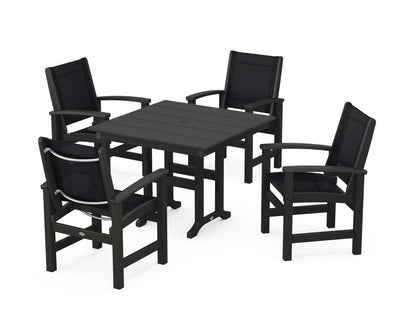 POLYWOOD® Coastal 5-Piece Farmhouse Dining Set in Black / Black Sling