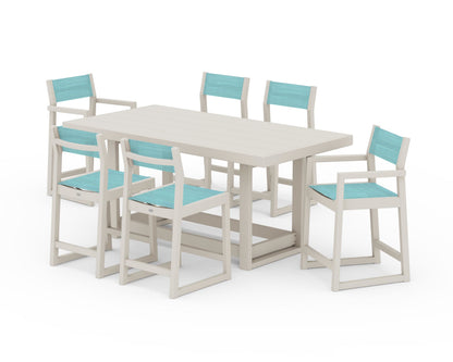 POLYWOOD® EDGE Sling 7-Piece Counter Table Set in Sand / Dupioni Aquamarine Sling