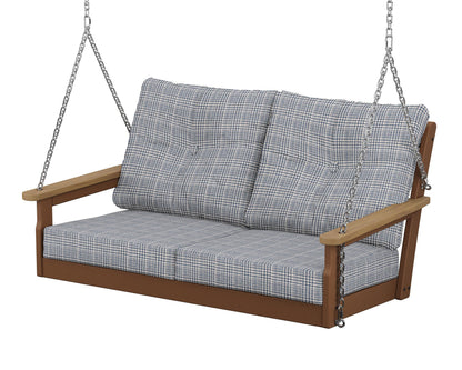 POLYWOOD® Vineyard Deep Seating Swing in Teak / Natural / Houndstooth Sky Blue