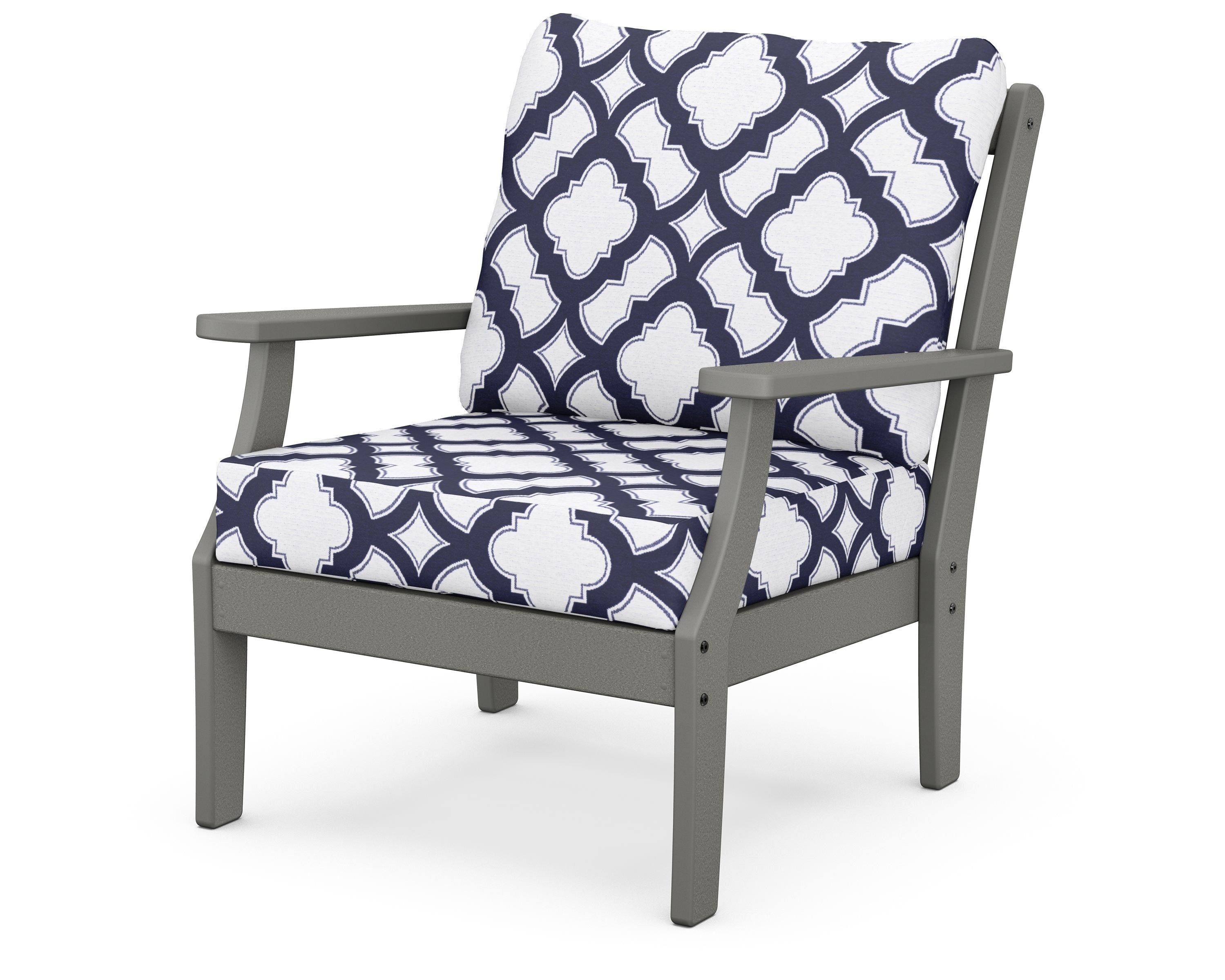 POLYWOOD® Braxton Deep Seating Chair in Slate Grey / Trellis Navy