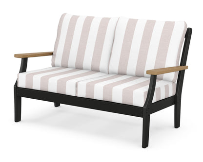 POLYWOOD® Braxton Deep Seating Loveseat in Black / Natural / Cabana Stripe Dune Burlap