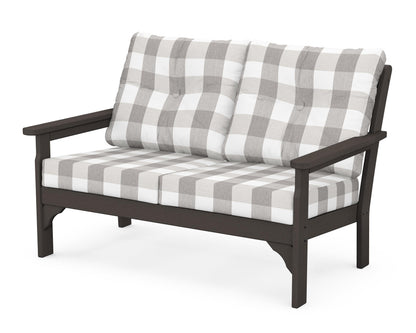 POLYWOOD® Vineyard Deep Seating Loveseat in Vintage Coffee / Buffalo Plaid Grey Mist