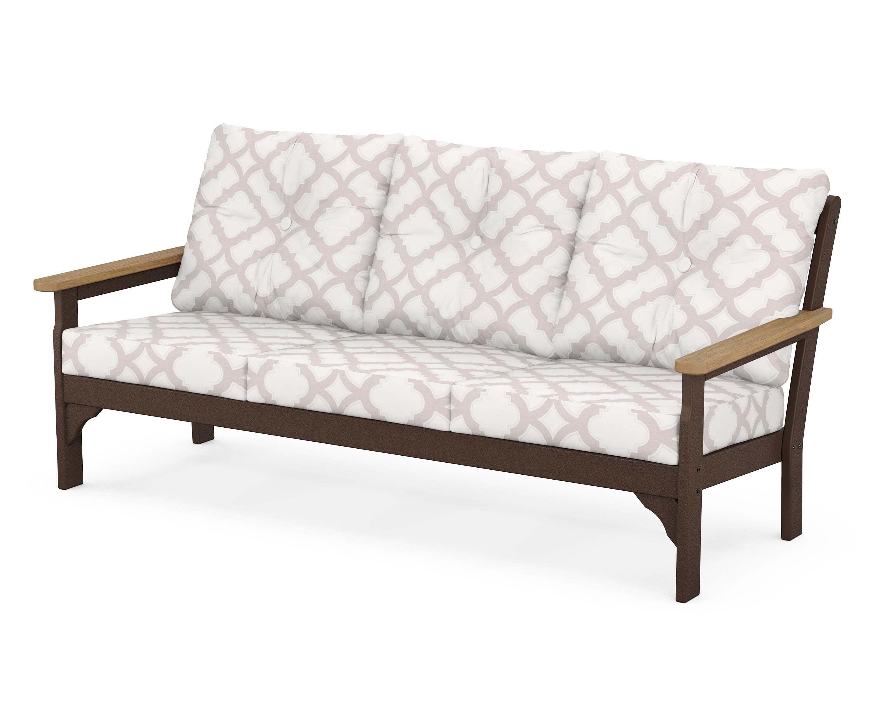 POLYWOOD® Vineyard Deep Seating Sofa in Mahogany / Natural / Trellis Dune Burlap