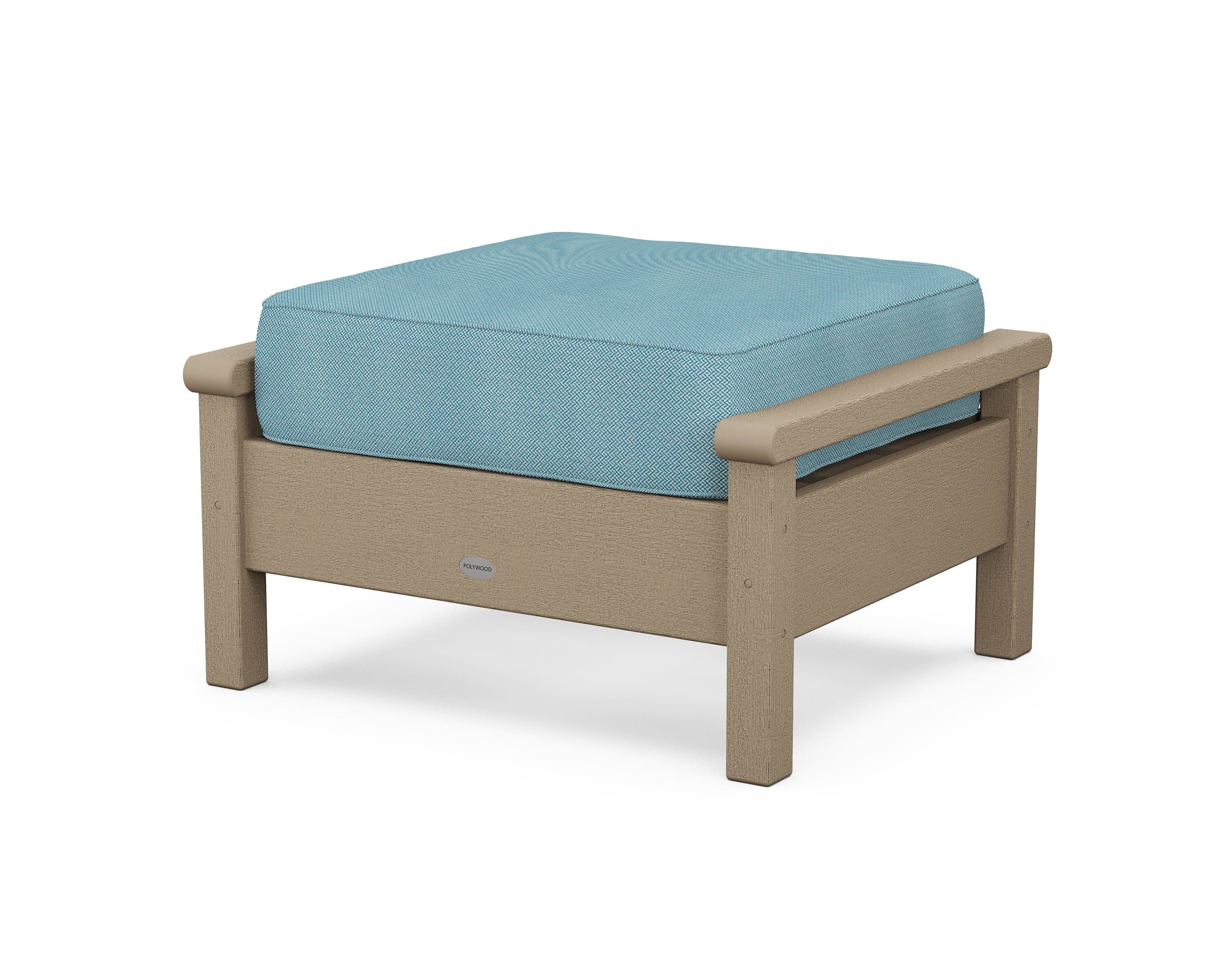 POLYWOOD® Harbour Deep Seating Ottoman in Vintage Sahara / Lattice Sky Blue