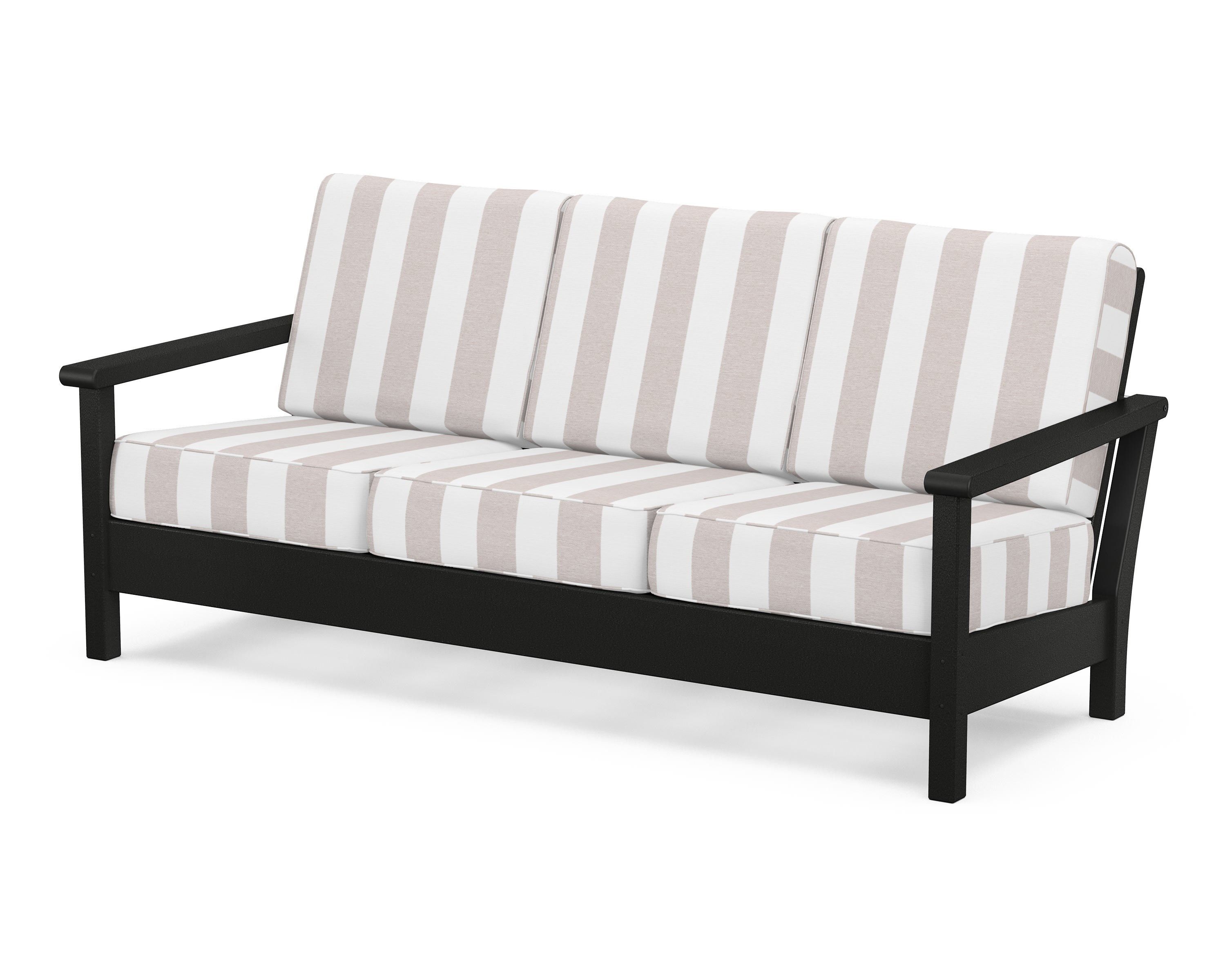 POLYWOOD® Harbour Deep Seating Sofa in Black / Cabana Stripe Dune Burlap