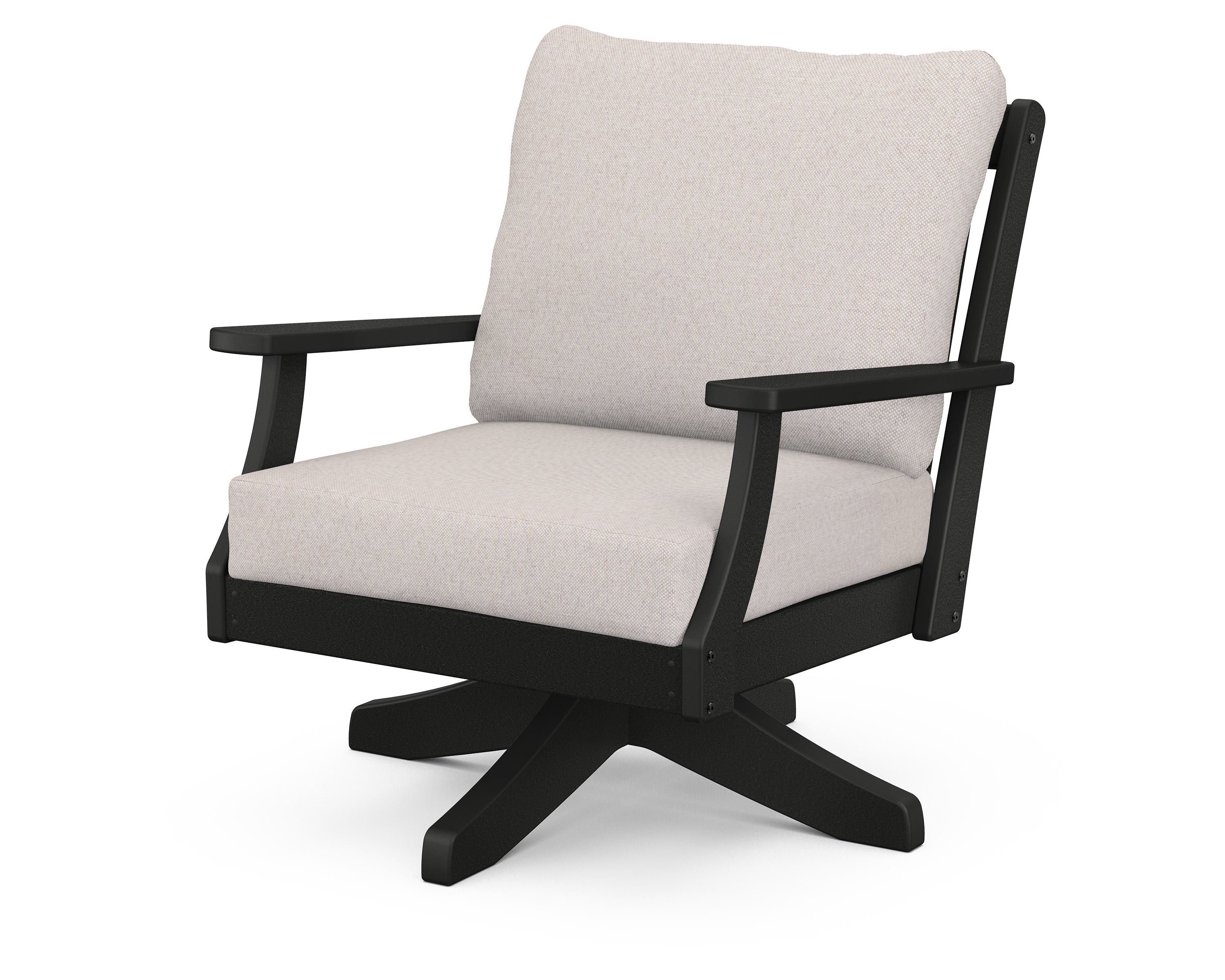 POLYWOOD® Braxton Deep Seating Swivel Chair in Black / Dune Burlap