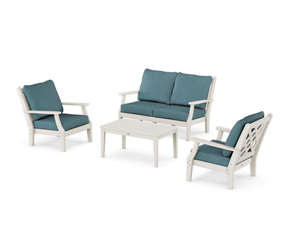 Country Living Wovendale 4-Piece Deep Seating Set with Loveseat in Sand / Ocean Teal