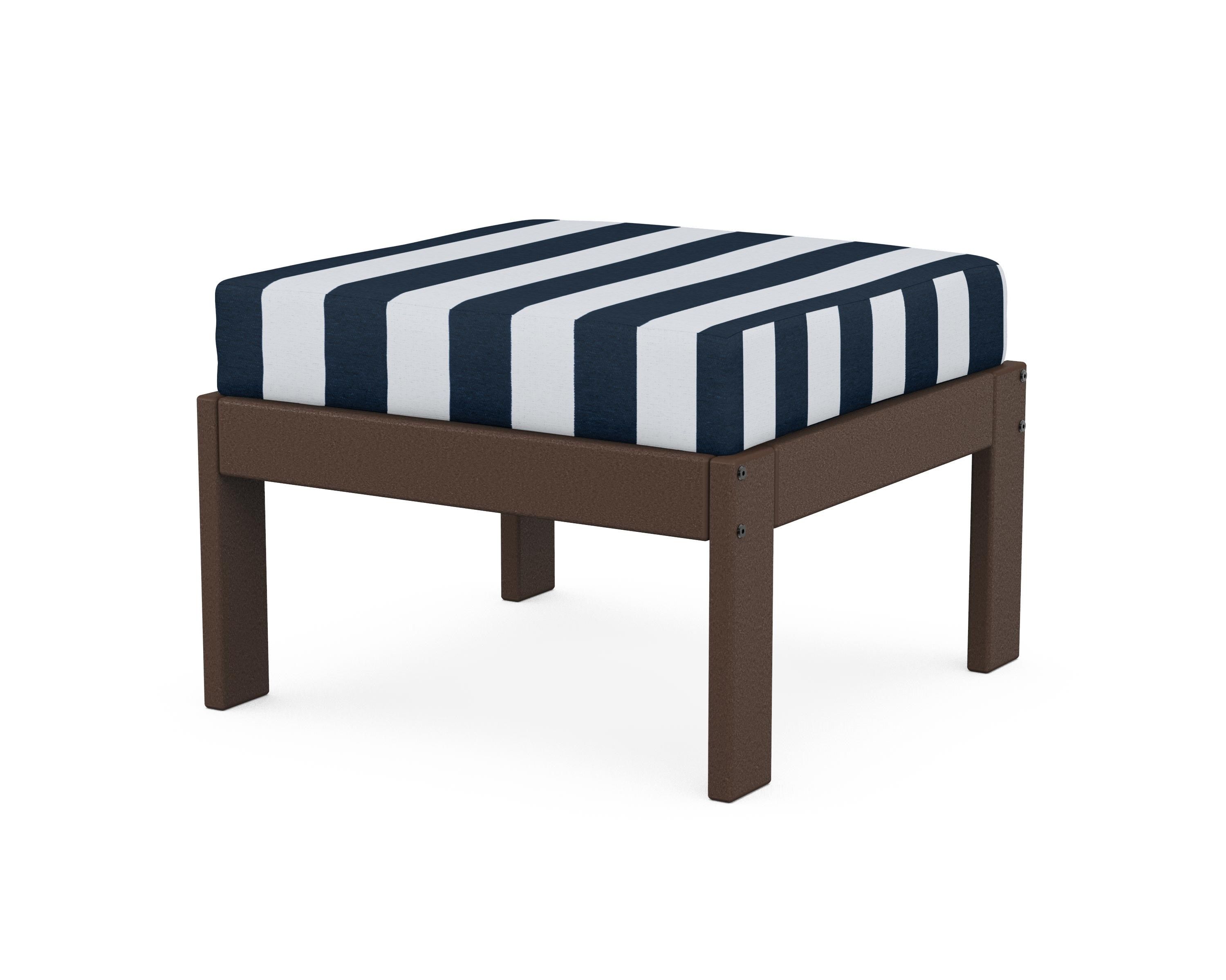 POLYWOOD® Vineyard Modular Ottoman in Mahogany / Cabana Stripe Marine Indigo