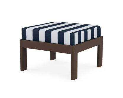 POLYWOOD® Vineyard Modular Ottoman in Mahogany / Cabana Stripe Marine Indigo