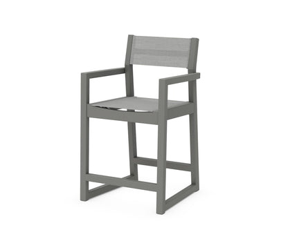 POLYWOOD® EDGE Sling Counter Arm Chair in Slate Grey / Metallic Sling