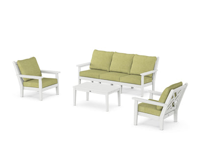 POLYWOOD® Chippendale 4-Piece Deep Seating Set with Sofa in White / Chartreuse Boucle