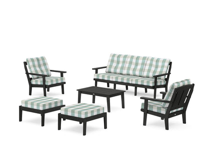 POLYWOOD® Mission 6-Piece Lounge Sofa Set in Black / Buffalo Plaid Glacier Spa