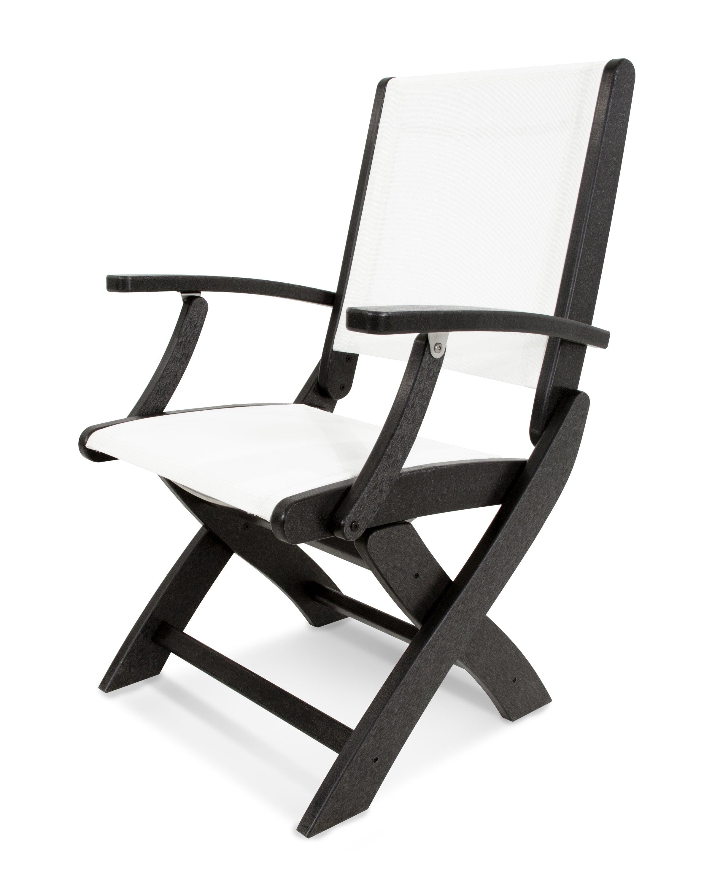 POLYWOOD® Coastal Folding Chair in Black / White Sling