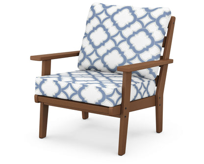 POLYWOOD® Grant Park Deep Seating Chair in Teak / Trellis Sky Blue