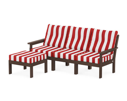 POLYWOOD® Vineyard 4-Piece Sectional with Ottoman in Mahogany / Cabana Stripe Crimson