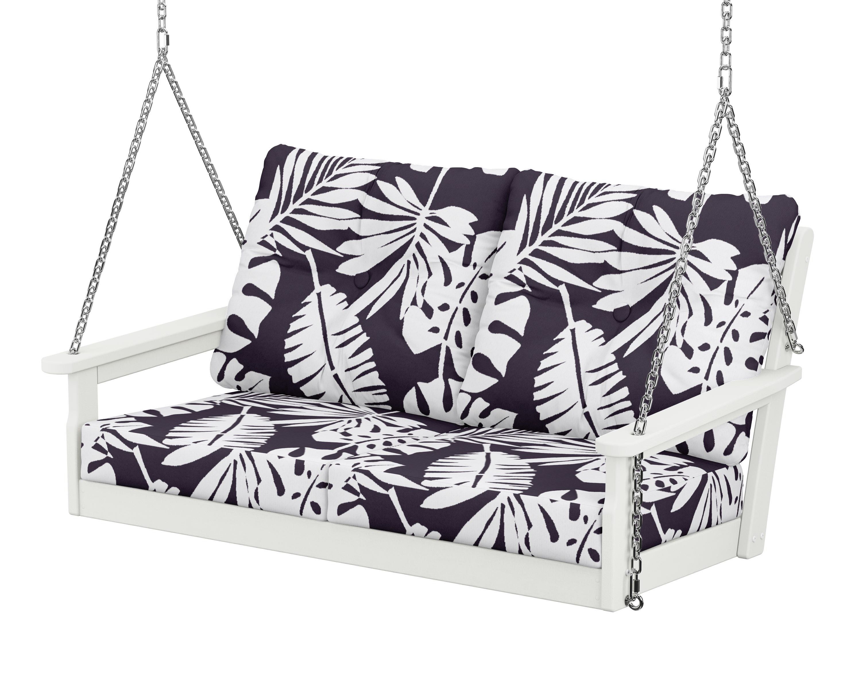 POLYWOOD® Vineyard Deep Seating Swing in Vintage White / Leaf Navy