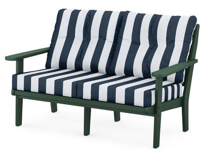 POLYWOOD® Lakeside Deep Seating Loveseat in Green / Cabana Stripe Marine Indigo