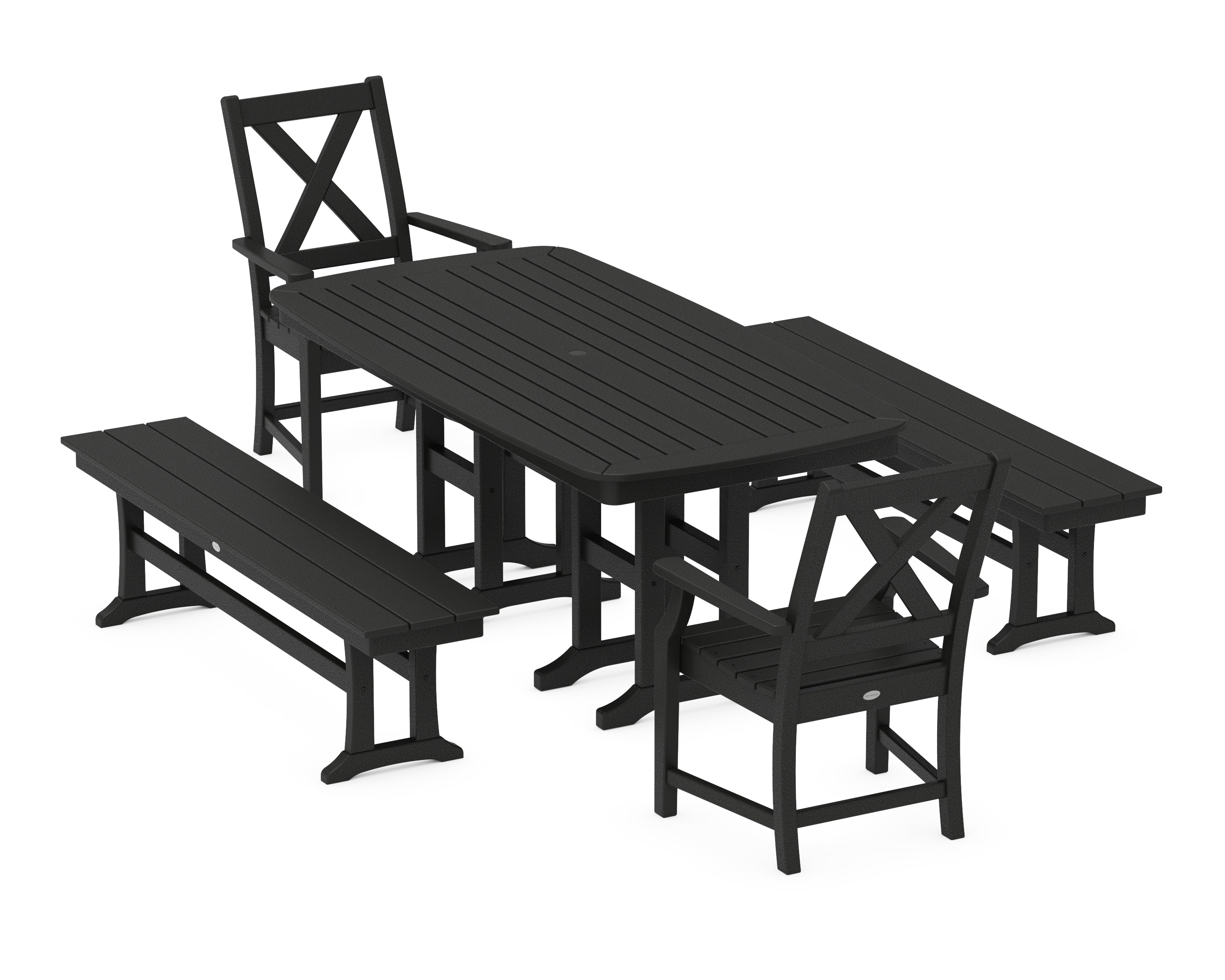 POLYWOOD® Braxton 5-Piece Dining Set with Benches in Black