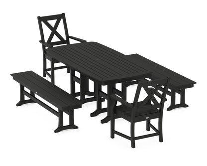 POLYWOOD® Braxton 5-Piece Dining Set with Benches in Black
