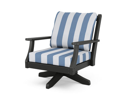 Country Living Wovendale Deep Seating Swivel Chair in Black / Cabana Stripe Sky Blue