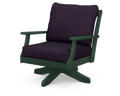 POLYWOOD® Braxton Deep Seating Swivel Chair in Green / Navy Linen
