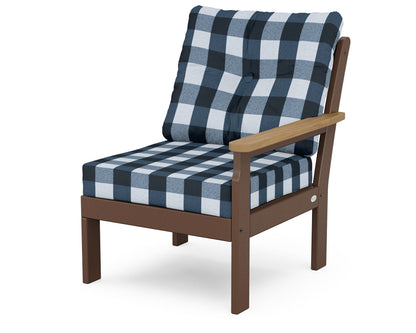 POLYWOOD® Vineyard Modular Right Arm Chair in Mahogany / Natural / Buffalo Plaid Marine Indigo