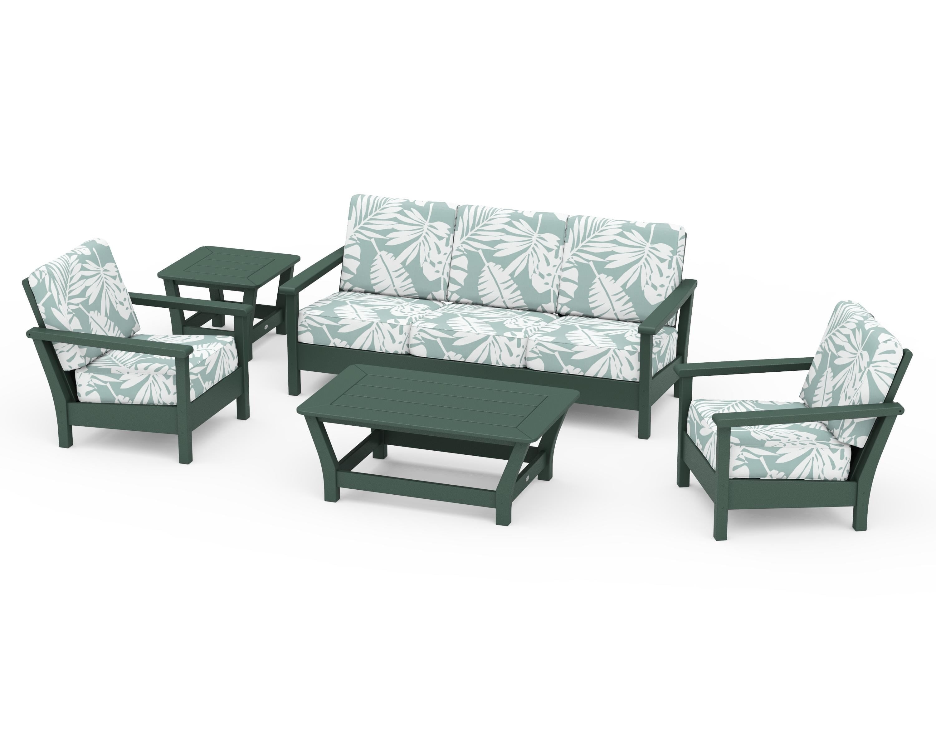 POLYWOOD® Harbour 5-Piece Deep Seating Set in Green / Leaf Glacier Spa