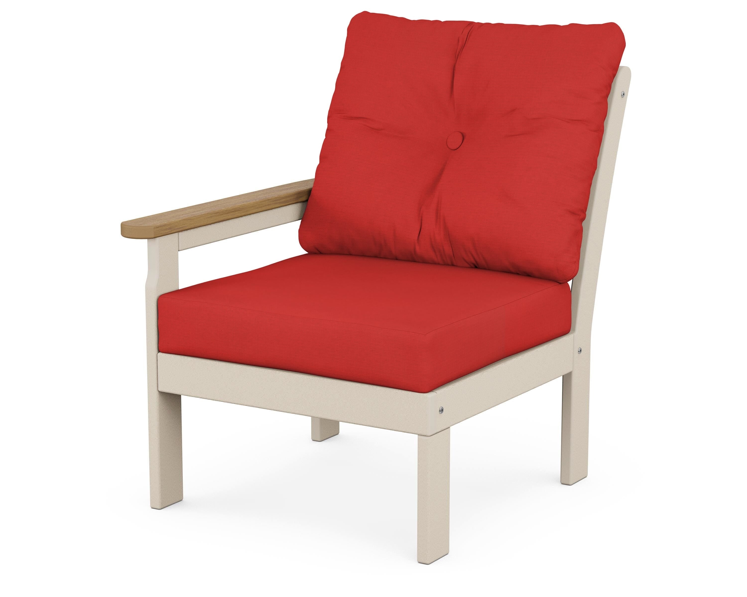 POLYWOOD® Vineyard Modular Left Arm Chair in Sand / Natural / Crimson Linen