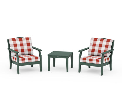 Draper James™ by  POLYWOOD® Savannah 3-Piece Deep Seating Set in Green / Buffalo Plaid Crimson