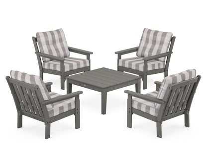 POLYWOOD® Vineyard 5-Piece Deep Seating Conversation Set in Slate Grey / Buffalo Plaid Grey Mist