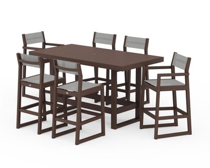 POLYWOOD® EDGE Sling 7-Piece Bar Table Set in Mahogany / Metallic Sling