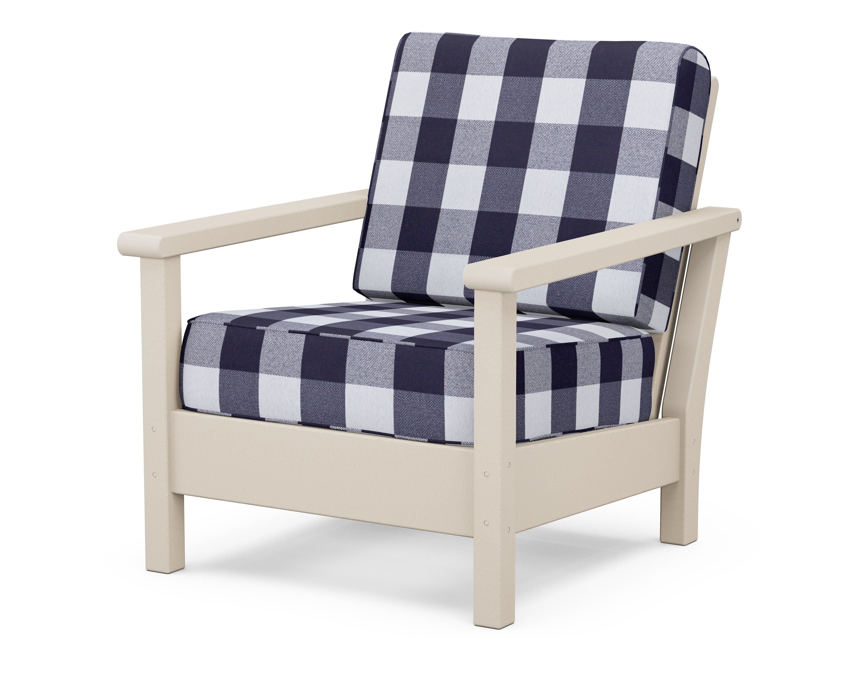 POLYWOOD® Harbour Deep Seating Chair in Sand / Buffalo Plaid Navy